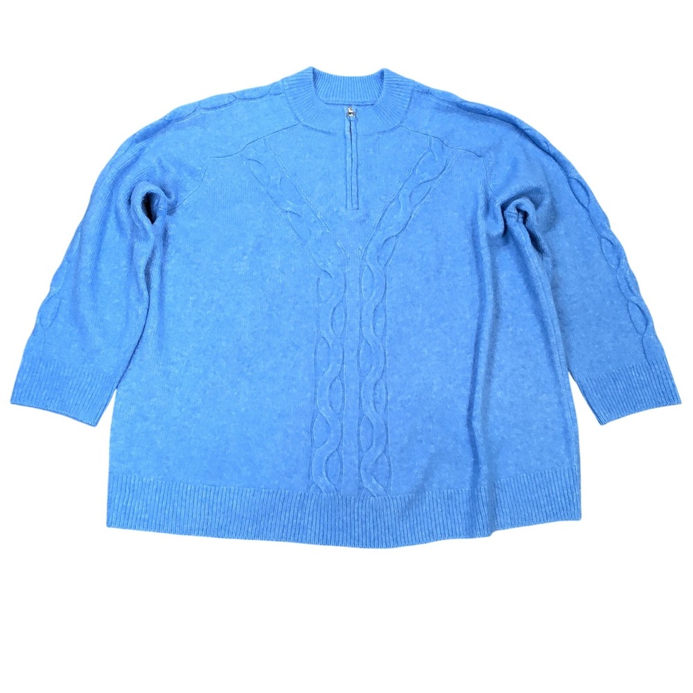 Croft & Barrow Cable Knit Quarter Zip Sweater Women's Size 4X Blue Mock Neck